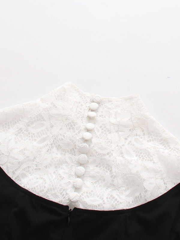 TWOTWINSTYLE Stand Collar Sleeveles Spliced Lace High Waist Elegant Dress