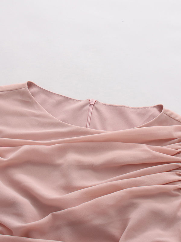 TWOTWINSTYLE Round Neck Tunic Pleated Elegant Dress