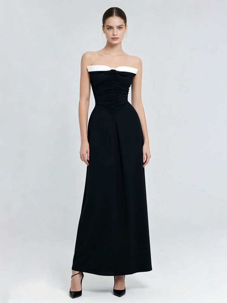 TWOTWINSTYLE Hit Color Pleated High Waist Temperament Dress