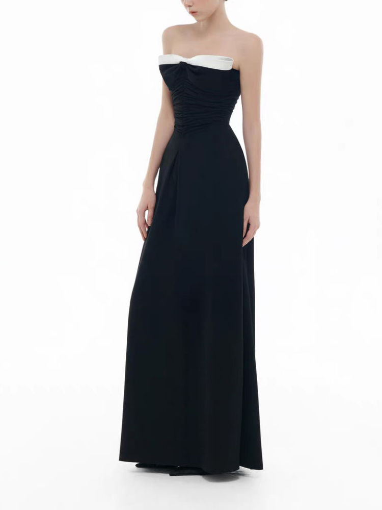 TWOTWINSTYLE Hit Color Pleated High Waist Temperament Dress