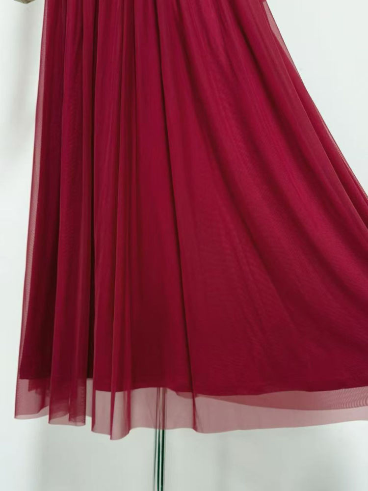 TWOTWINSTYLE Off Shoulder Patchwork Mesh Ruched Vintage Dress