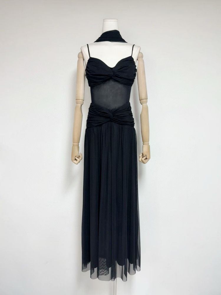 TWOTWINSTYLE Off Shoulder Patchwork Mesh Ruched Vintage Dress