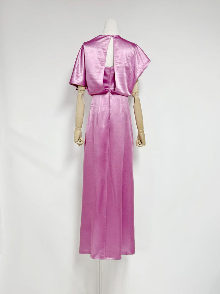 TWOTWINSTYLE Solid Asymmetrical Sleeve High Waist Chic Dress
