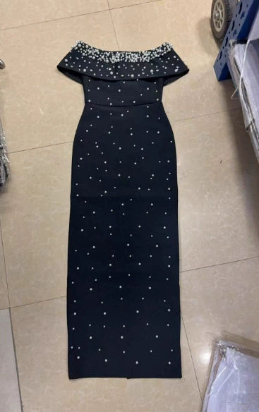 TWOTWINSTYLE Spliced Pearl Tunic Designer Strapless Dress