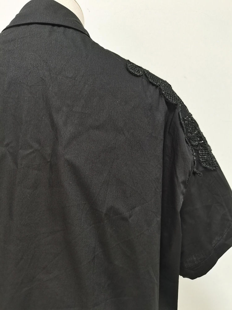 TWOTWINSTYLE Solid Lapel Patchwork Lace Casual Shirt