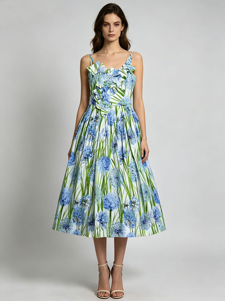 TWOTWINSTYLE Hit Color Spliced Print High Waist Fashion Dress