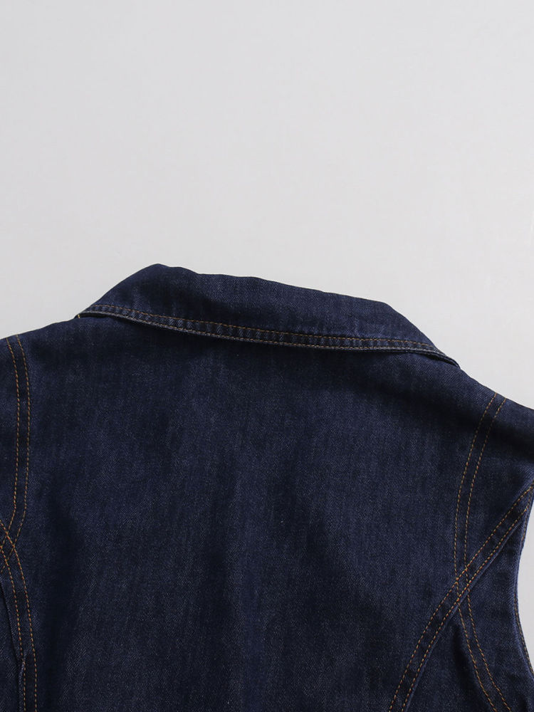 TWOTWINSTYLE Lapel Patchwork Belt Single Breasted Chic Denim Dress