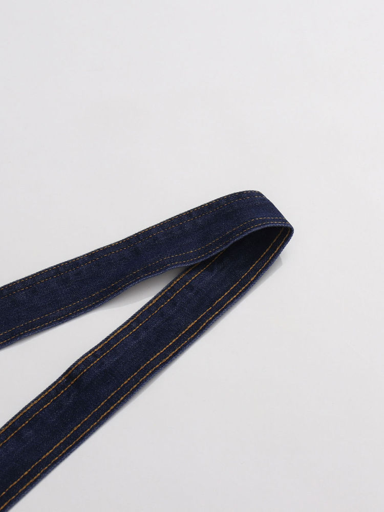 TWOTWINSTYLE Lapel Patchwork Belt Single Breasted Chic Denim Dress