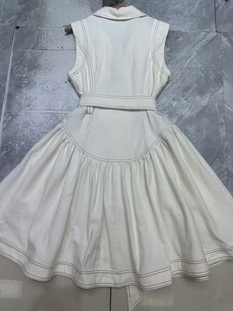 TWOTWINSTYLE Lapel Patchwork Belt Single Breasted Chic Denim Dress