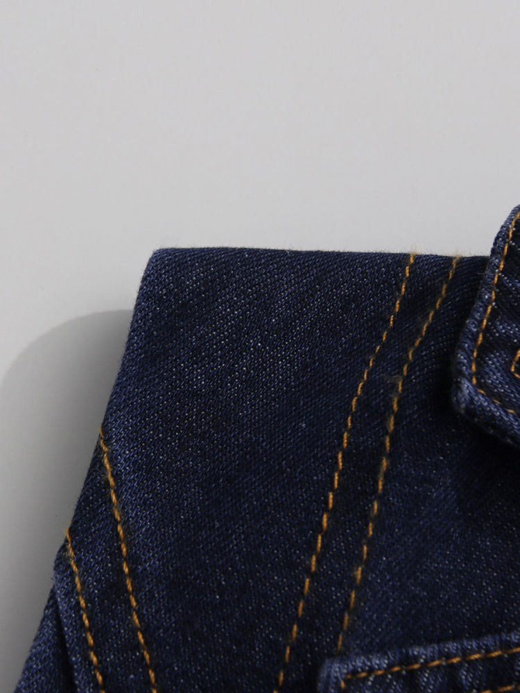 TWOTWINSTYLE Lapel Patchwork Belt Single Breasted Chic Denim Dress