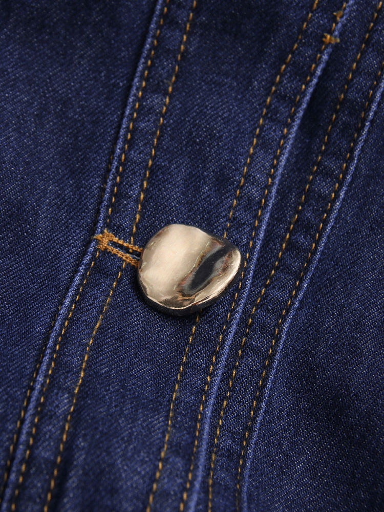 TWOTWINSTYLE Lapel Patchwork Belt Single Breasted Chic Denim Dress