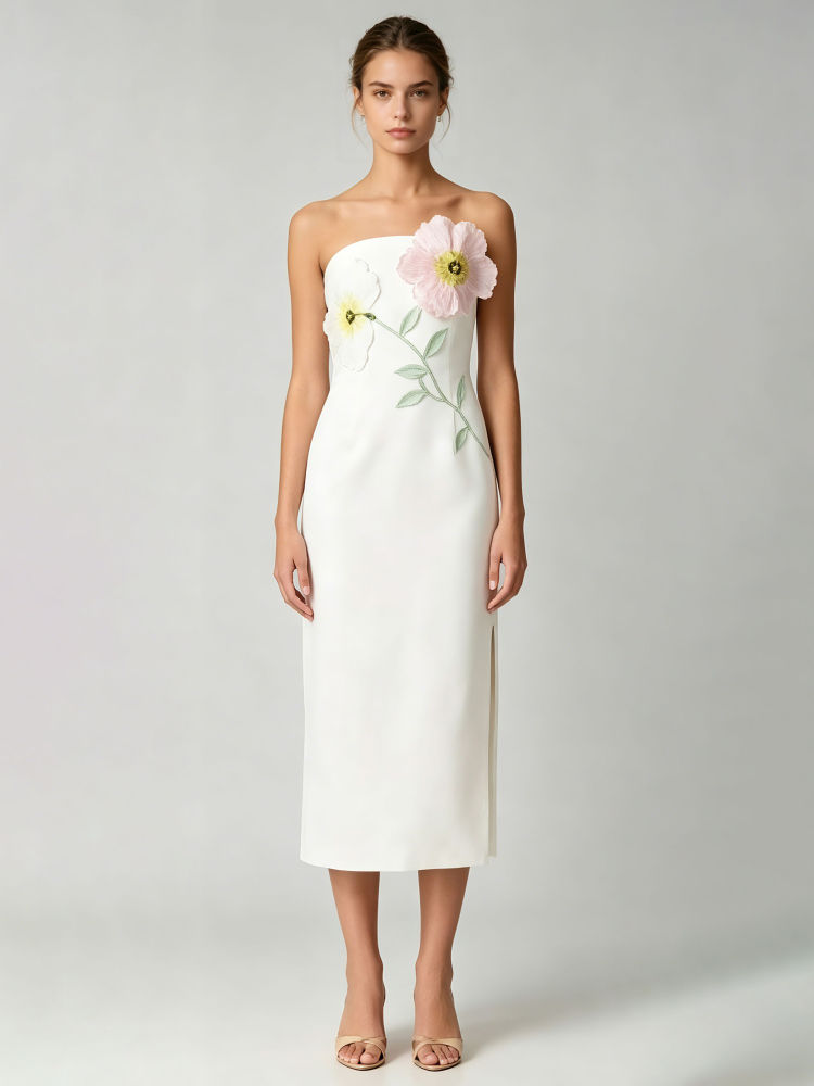 TWOTWINSTYLE Off Shoulder Patchwork Appliques Side Split Elegant Dress