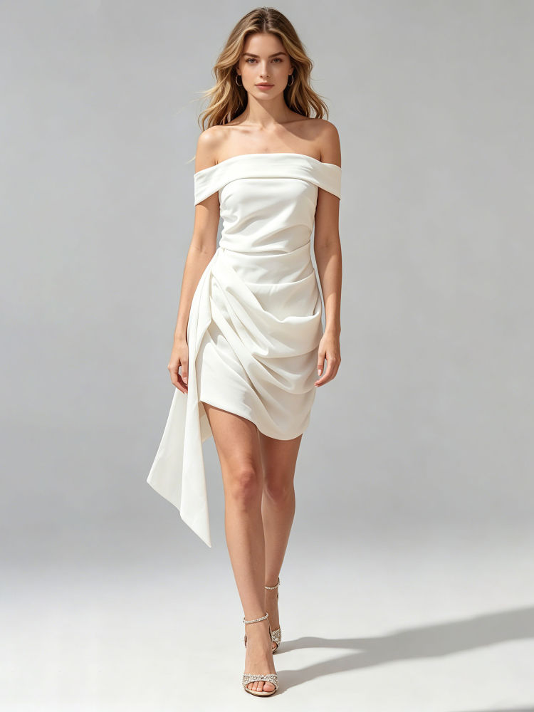 TWOTWINSTYLE Off Shoulder Patchwork Lace Up Ruched Elegant Dress
