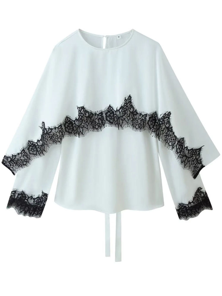 TWOTWINSTYLE Round Neck Hit Color Patchwork Lace Designer Pullover