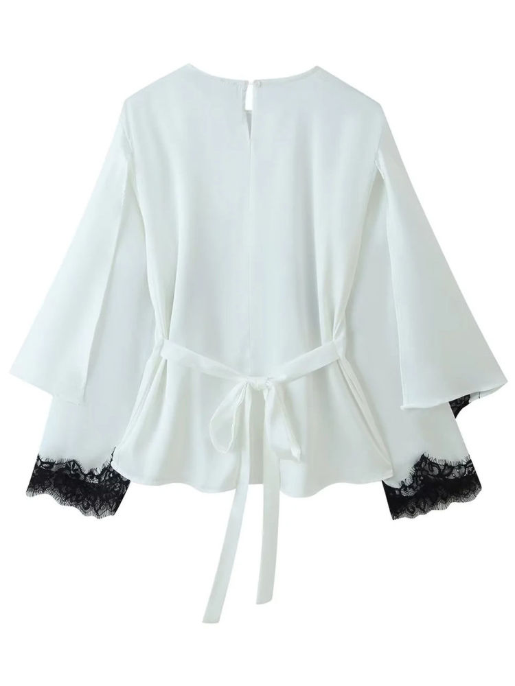 TWOTWINSTYLE Round Neck Hit Color Patchwork Lace Designer Pullover