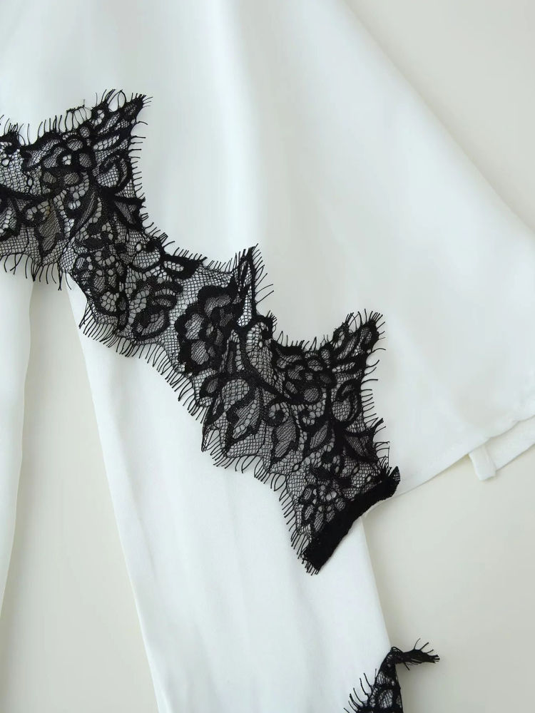 TWOTWINSTYLE Round Neck Hit Color Patchwork Lace Designer Pullover
