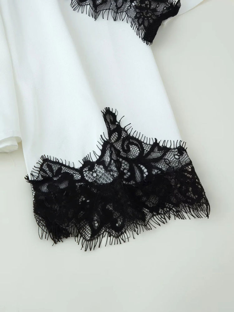 TWOTWINSTYLE Round Neck Hit Color Patchwork Lace Designer Pullover