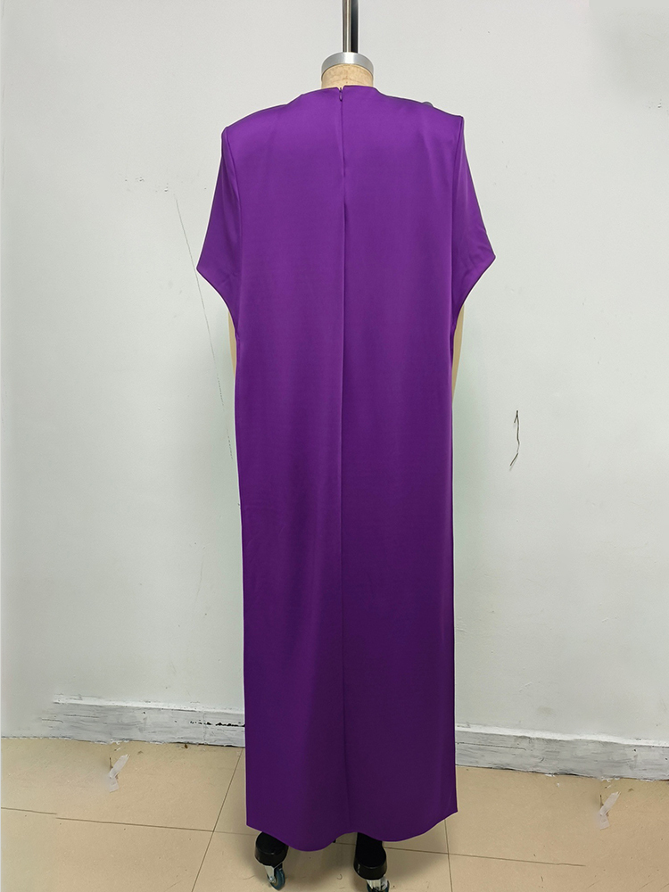 TWOTWINSTYLE Round Neck Patchwork Flower Cape Sleeves Solid Dress