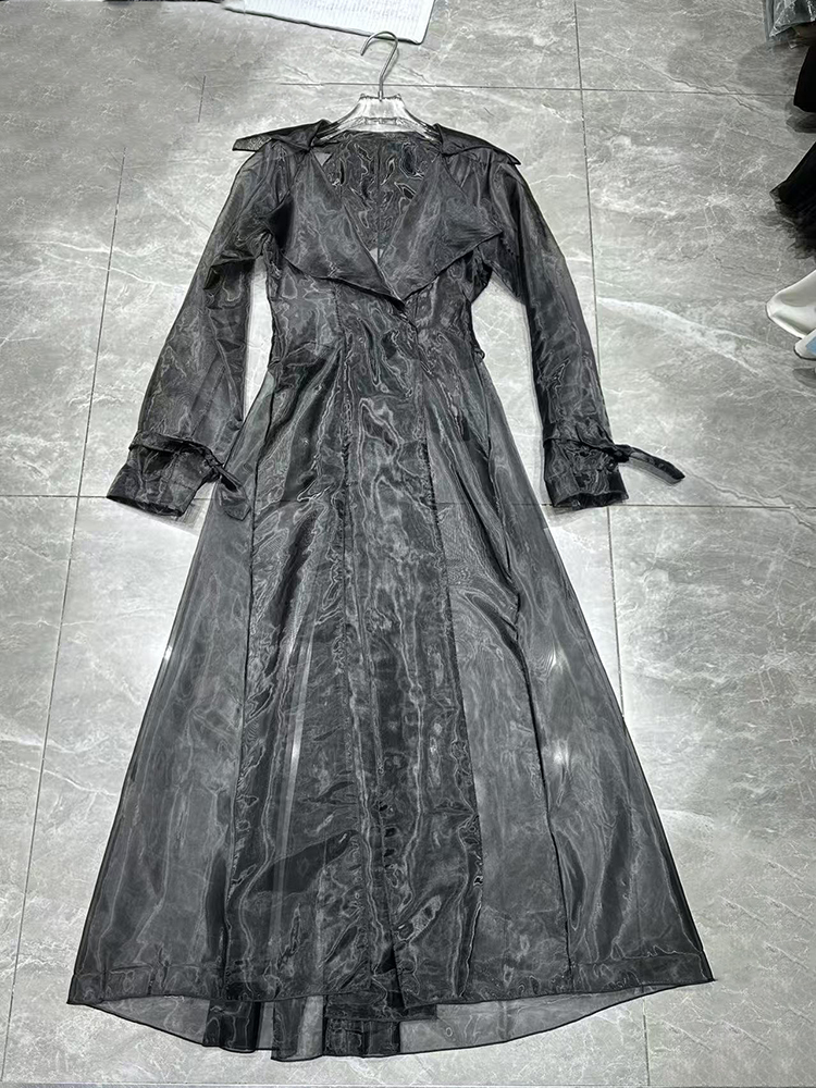 TWOTWINSTYLE Solid Elegant Lapel Tunic Long Sleeves Sheer Jacket