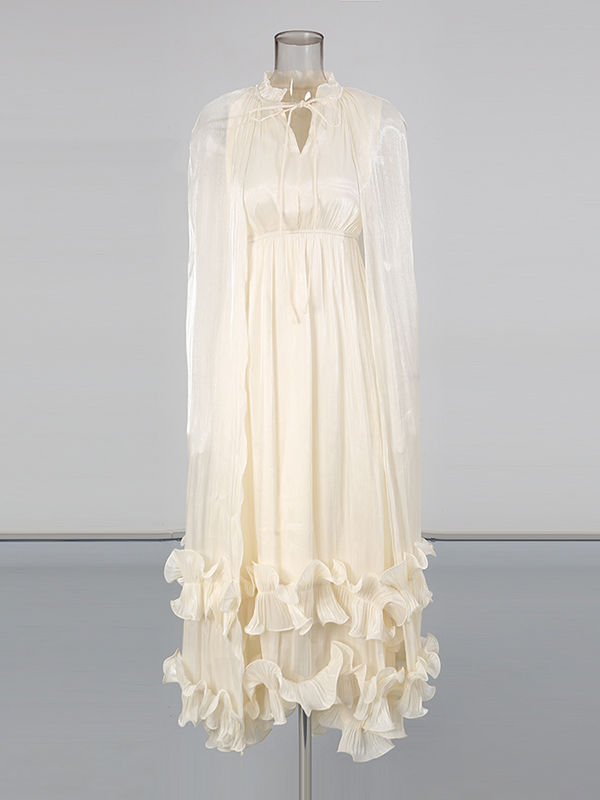 TWOTWINSTYLE Stand Collar Spliced Ruffles Tunic Elegant Dress