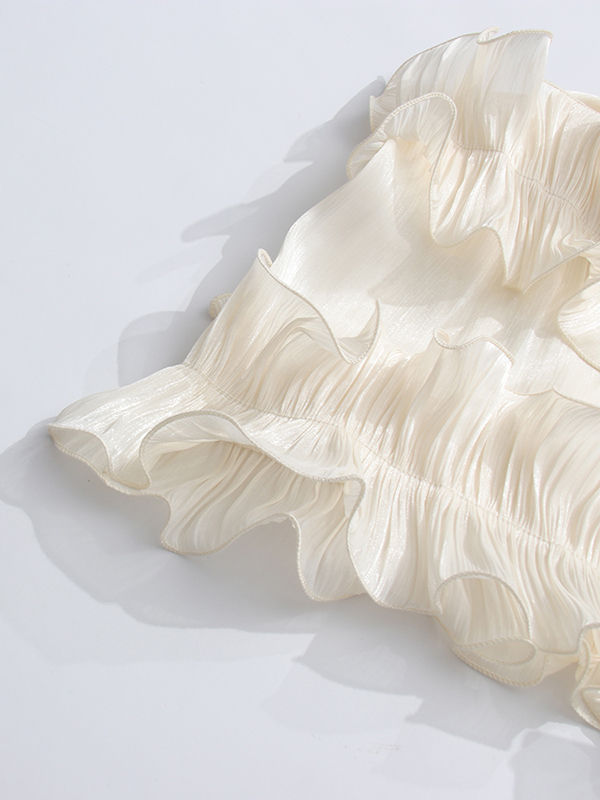 TWOTWINSTYLE Stand Collar Spliced Ruffles Tunic Elegant Dress