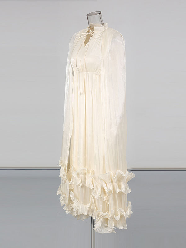 TWOTWINSTYLE Stand Collar Spliced Ruffles Tunic Elegant Dress