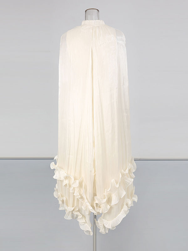 TWOTWINSTYLE Stand Collar Spliced Ruffles Tunic Elegant Dress