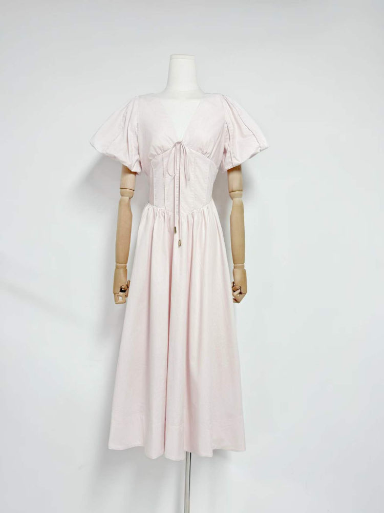 TWOTWINSTYLE V Neck Puff Sleeve Tunic Fashion Dress