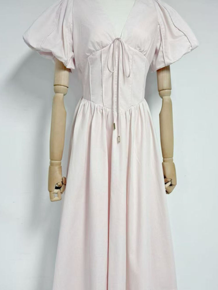 TWOTWINSTYLE V Neck Puff Sleeve Tunic Fashion Dress