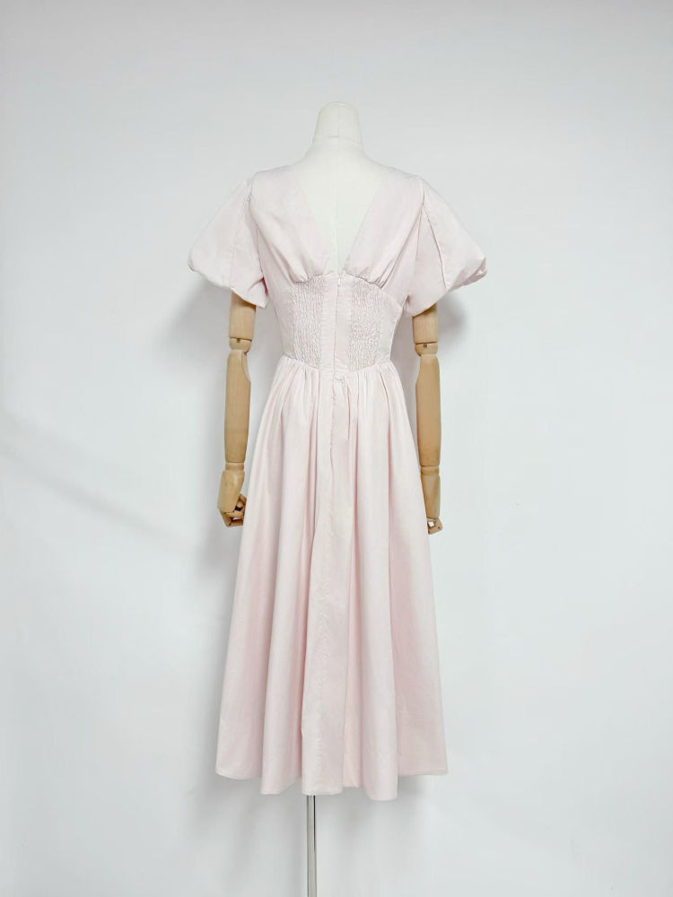 TWOTWINSTYLE V Neck Puff Sleeve Tunic Fashion Dress