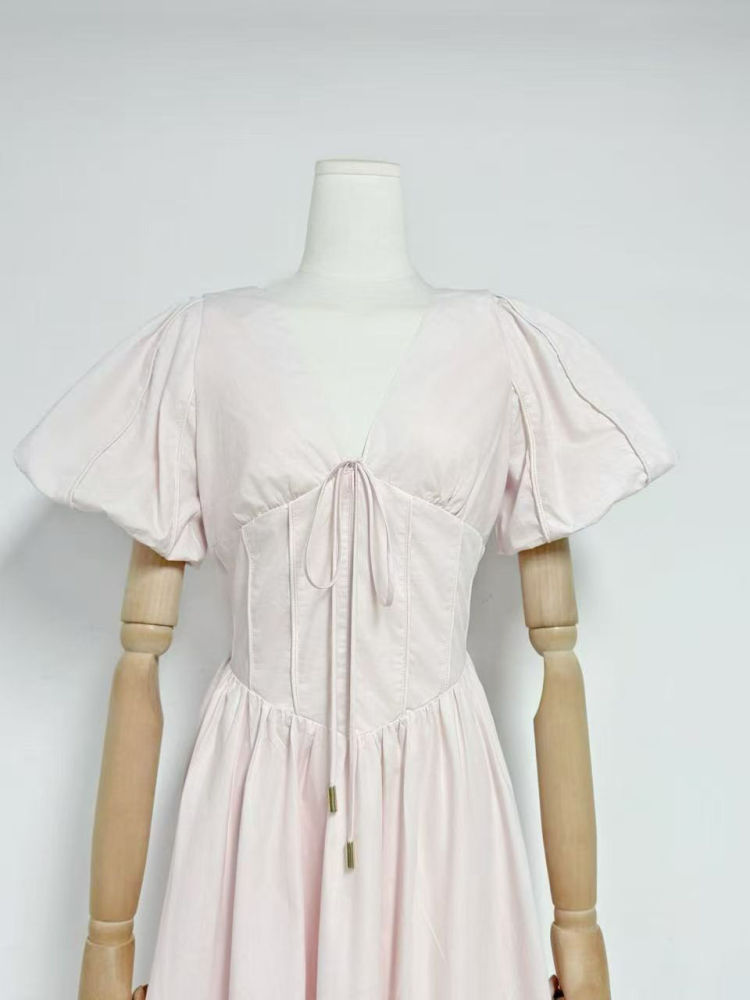 TWOTWINSTYLE V Neck Puff Sleeve Tunic Fashion Dress