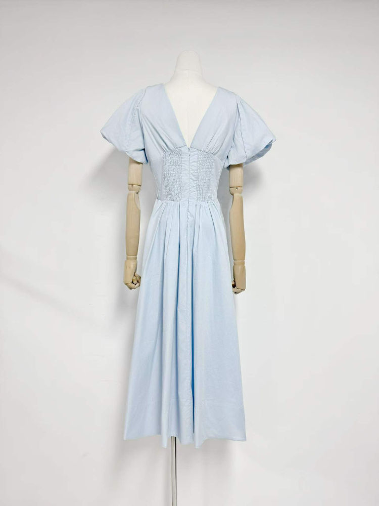 TWOTWINSTYLE V Neck Puff Sleeve Tunic Fashion Dress