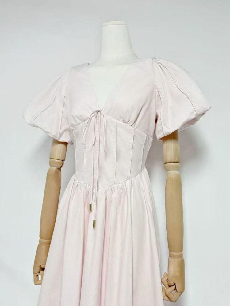 TWOTWINSTYLE V Neck Puff Sleeve Tunic Fashion Dress
