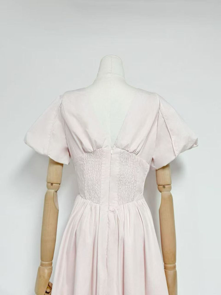 TWOTWINSTYLE V Neck Puff Sleeve Tunic Fashion Dress