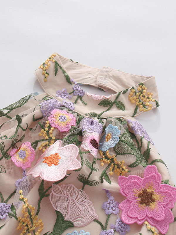 TWOTWINSTYLE Hollow Out Tunic Patchwork 3D Flower Fashion Dress