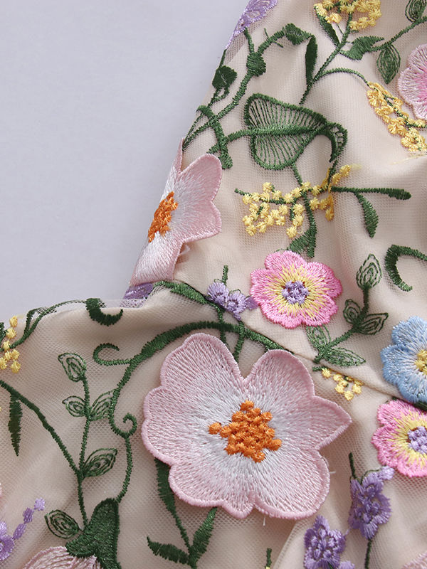 TWOTWINSTYLE Hollow Out Tunic Patchwork 3D Flower Fashion Dress