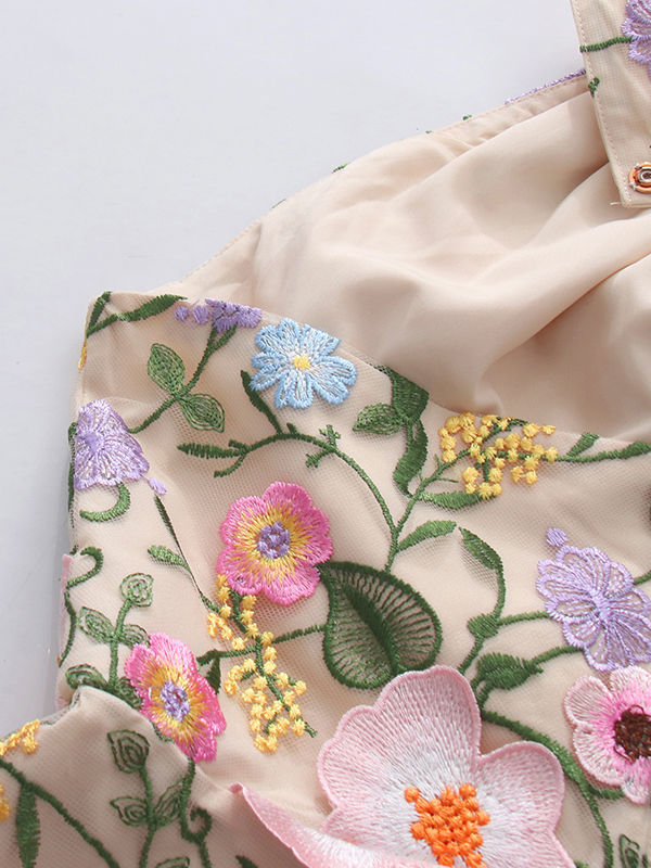 TWOTWINSTYLE Hollow Out Tunic Patchwork 3D Flower Fashion Dress