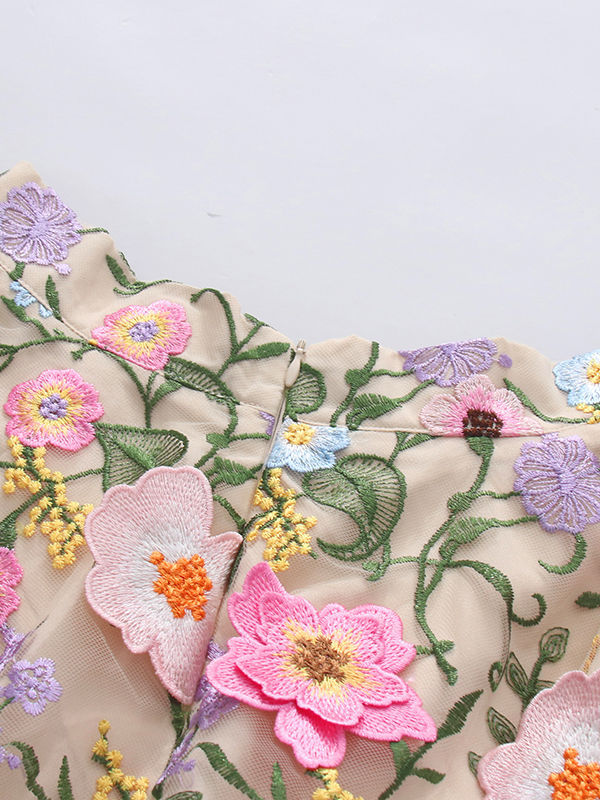 TWOTWINSTYLE Hollow Out Tunic Patchwork 3D Flower Fashion Dress