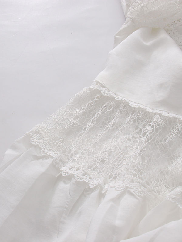 TWOTWINSTYLE V Neck Puff Sleeve Irregular Hem Patchwork Lace Chic Dress
