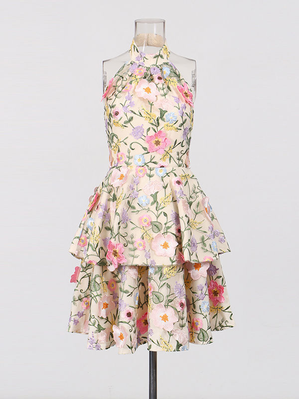 TWOTWINSTYLE Hollow Out Tunic Patchwork 3D Flower Fashion Dress
