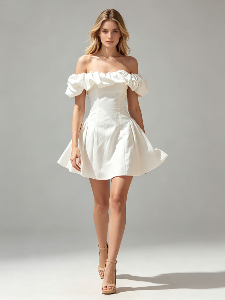 TWOTWINSTYLE Solid Off Shoulder High Waist Fashion Dress