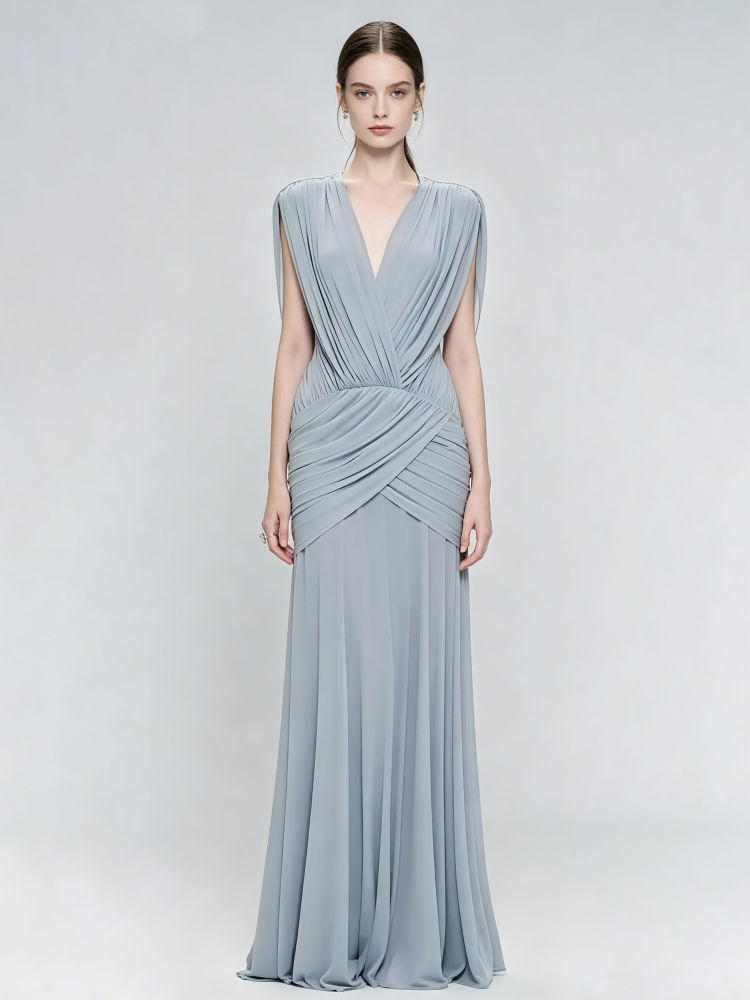 TWOTWINSTYLE V Neck Sleeveles Tunic Pleated Elegant Dress