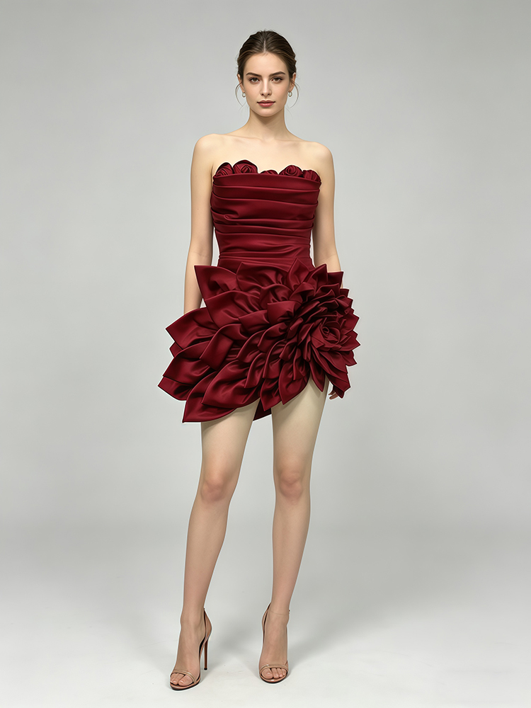 TWOTWINSTYLE Off Shoulder Patchwork Flower Asymmetrical Chic Dress