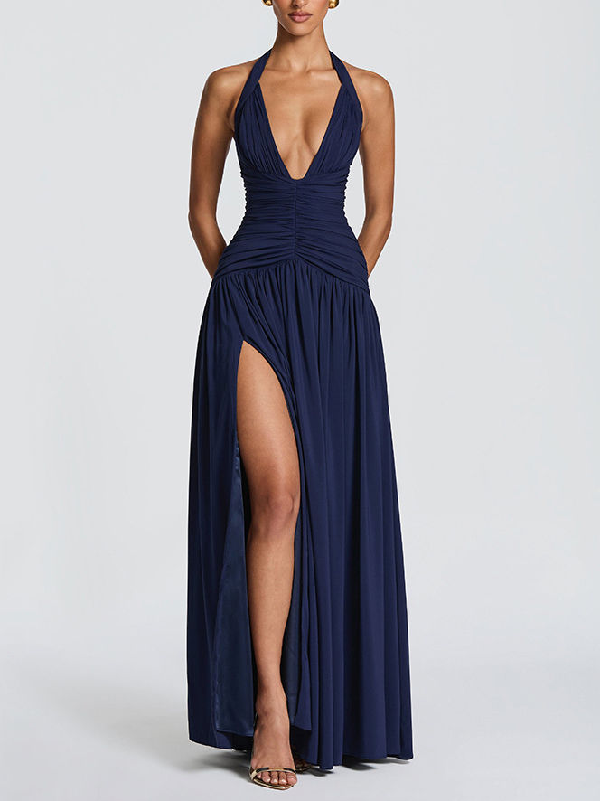 TWOTWINSTYLE Deep V Neck Side Split Tunic Sexy Dress