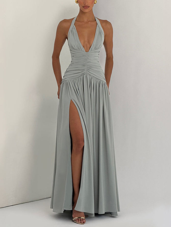 TWOTWINSTYLE Deep V Neck Side Split Tunic Sexy Dress