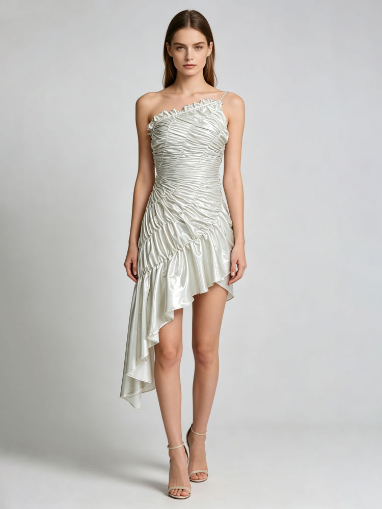 TWOTWINSTYLE High Waist Asymmetrical Hem Srapless Minimalist Dress