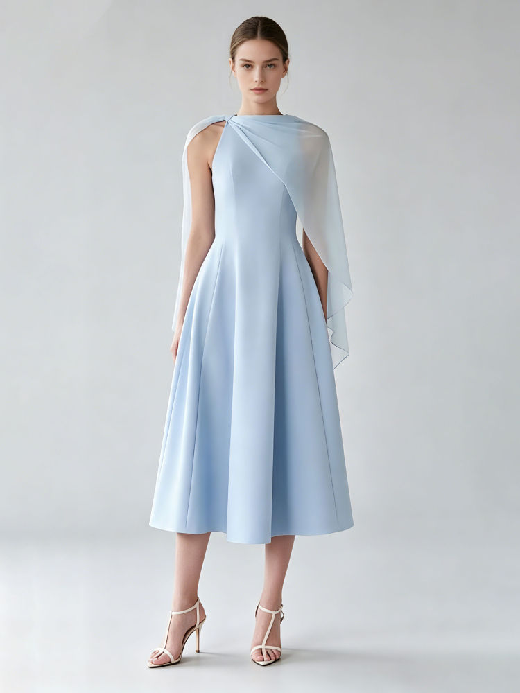 TWOTWINSTYLE Off One Shoulder Spliced Shawl Designer Dress