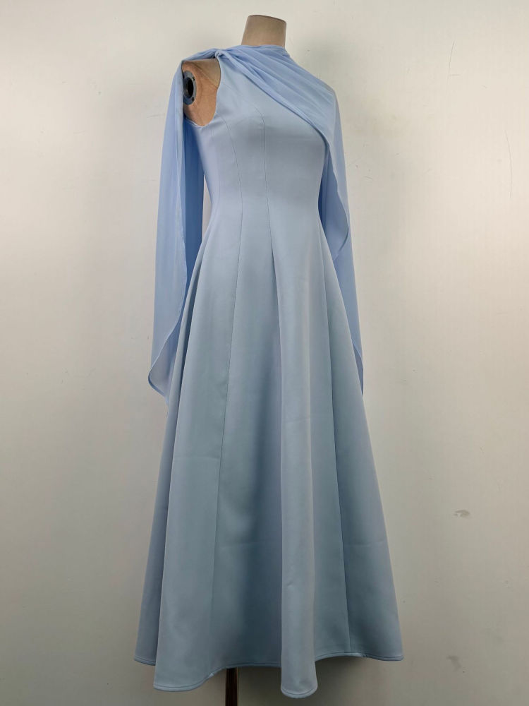 TWOTWINSTYLE Off One Shoulder Spliced Shawl Designer Dress