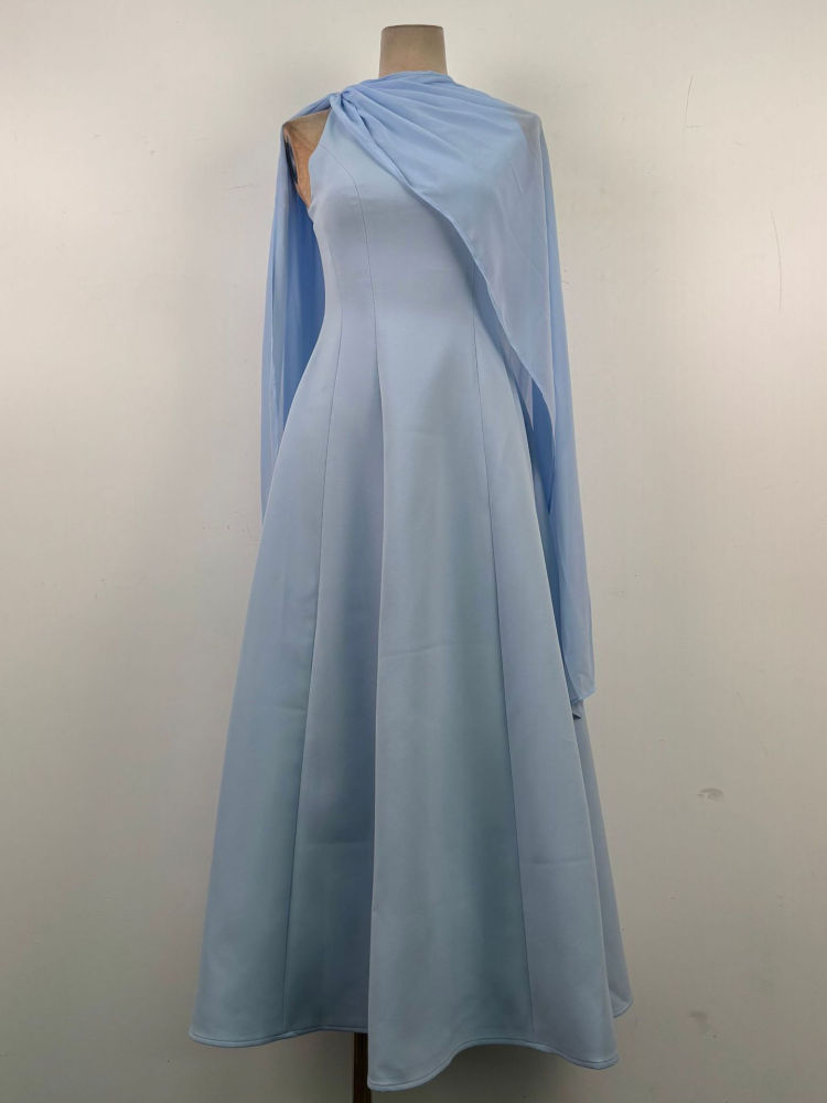 TWOTWINSTYLE Off One Shoulder Spliced Shawl Designer Dress