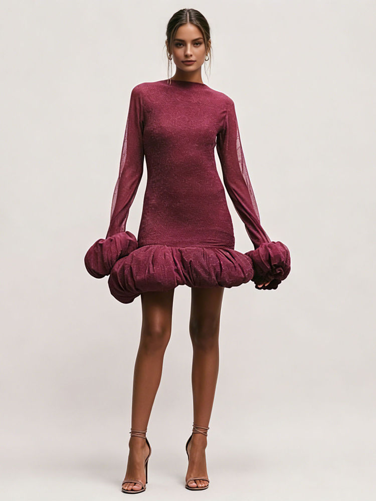 TWOTWINSTYLE Round Neck Spliced Mesh Tunic Vintage Dress